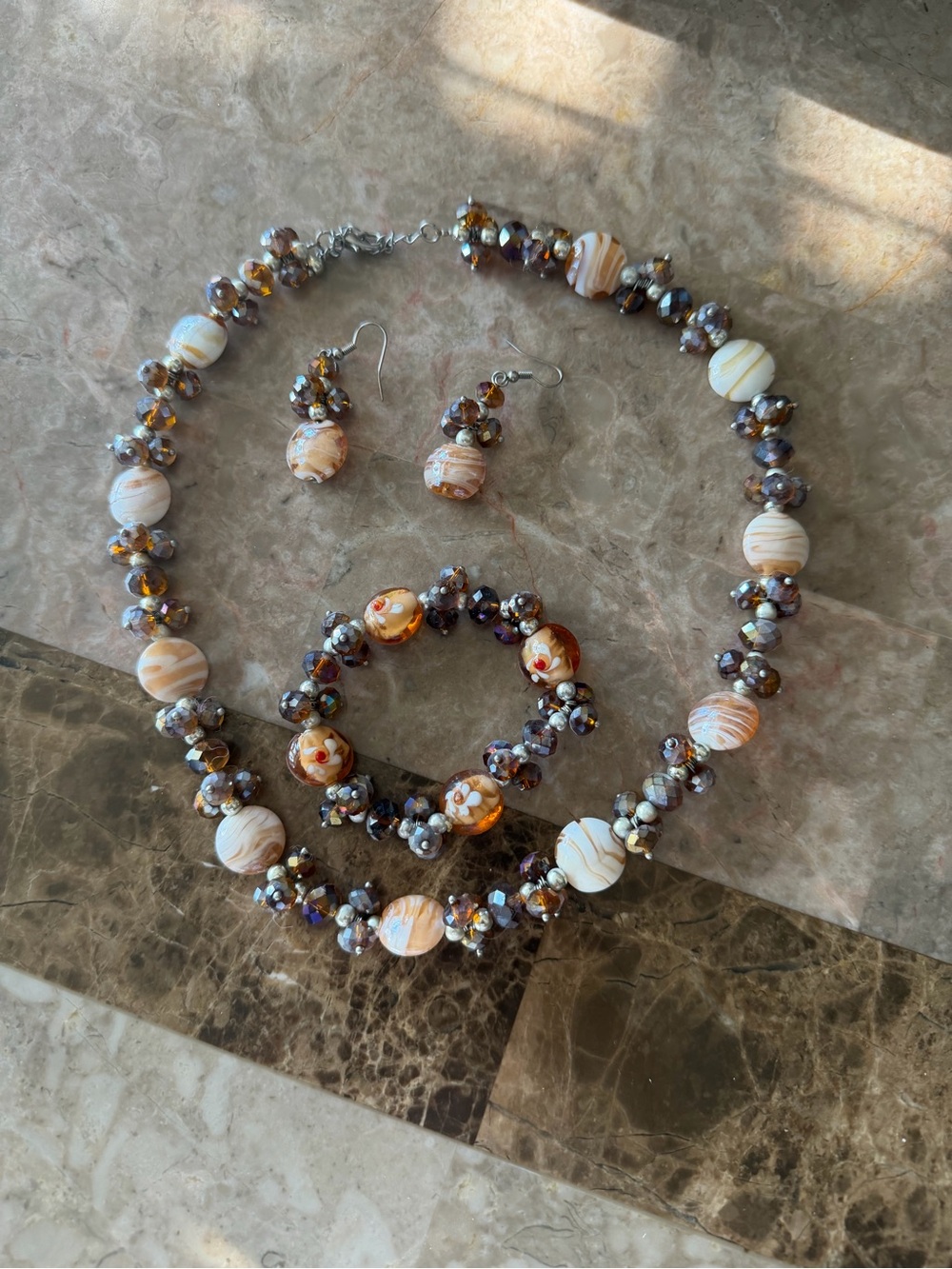 Handcrafted bundle blue & brown Bead Jewelry Set - Necklace, Bracelet & Earrings
